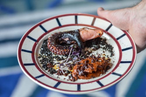 Gourmet seafood dish at Mas De Lafeuillade, Montpellier - fresh crab with spiced garnish