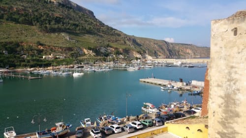 Castellammare del Golfo harbor with boats, marina, and hillside town near Casa Vacanze Del Golfo