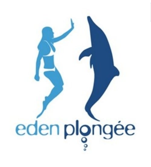 Logo Eden Plongée con donna e squalo per Gites Kaladja B&B a Port-Louis, Guadalupa