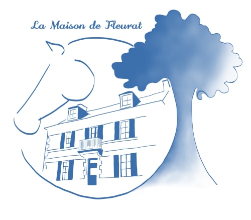 Logo de l'hôtel La Maison de Fleurat avec cheval et arbre, Domeyrot France