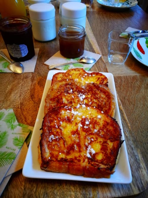 French toast with powdered sugar served at Aux Prés Du Berry bed and breakfast in Chavin, France
