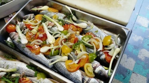 Plat de poissons, restaurant Ardèche, auberge de Barnas.