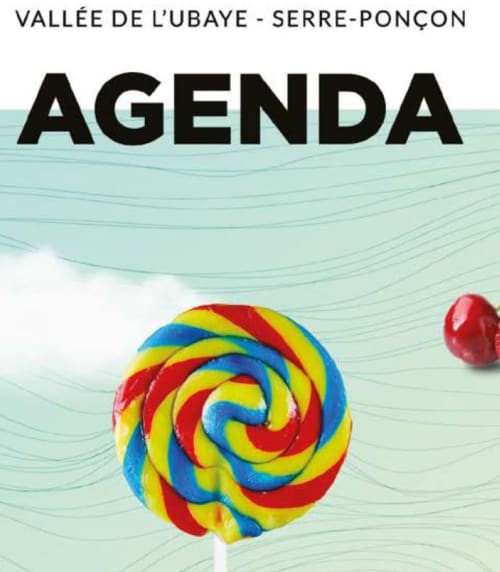 Couverture d'agenda colorée avec sucette pour la Vallée de l'Ubaye Serre-Ponçon au Lauzet-Ubaye
