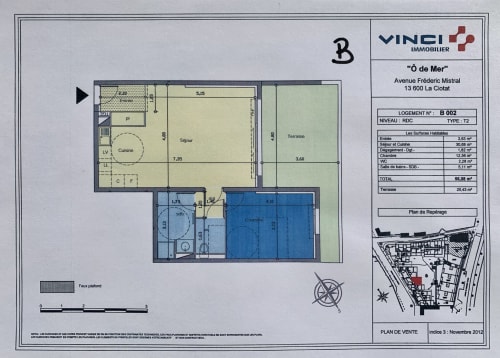 Plan de l'appartement B d'Ô de Mer à La Cadière d'Azur, Provence avec terrasse et vue sur jardin