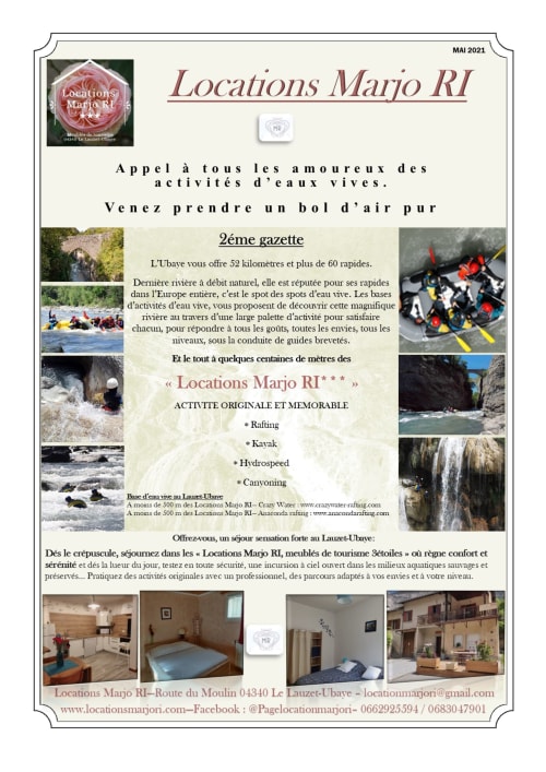 Locations Marjo RI - Activités nautiques et hébergement au Lauzet-Ubaye : rafting, kayak et lodging