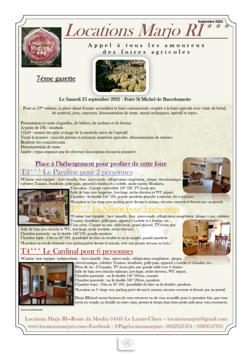 Guide d'hébergement hôtelier MarjoRI pour la foire agricole de septembre 2021 au Lauzet-Ubaye