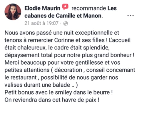Avis client - Facebook - Le Mas des Pins
