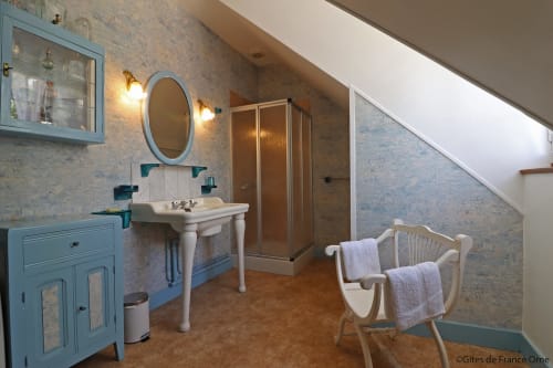 Salle de bain avec douche, domaine des Thomins, Chambre d'hôtes, Cisai Saint-Aubin. 