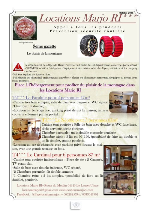 Brochure Locations Marjo RI présentant des chalets de montagne au Lauzet-Ubaye