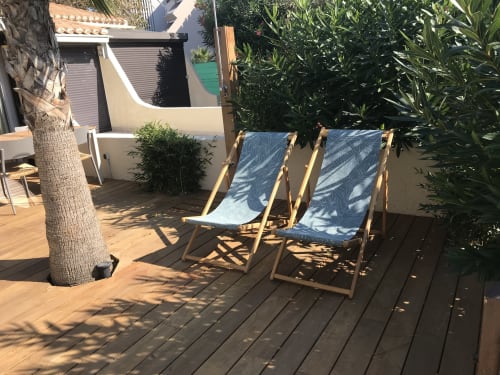 Bain de soleil, terrasse extérieur, villa naturiste, Heliovillage. 