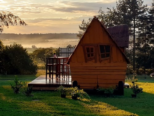 Outside in the early morning, Les refuges du chalet, unusual stays, Jalhay, Belgium.