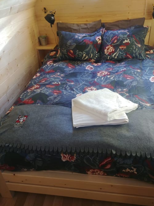 Double bed, the magic hut, unusual accommodation, Jalhay, Belgium.