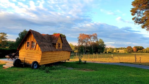 The magic hut, at sunset, unusual accommodation, Jalhay, Belgium.