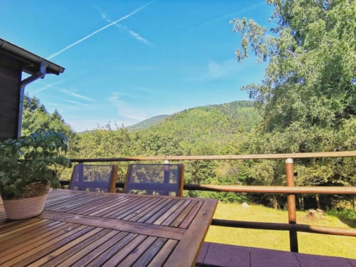 Vue depuis la terrasse du chalet, la cachette du ballon, Vosges, chalet,