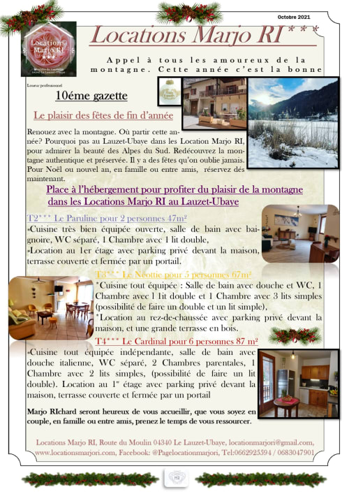 Bulletin Locations Majo RI octobre 2021 : locations de montagne au Lauzet-Ubaye dans les Alpes