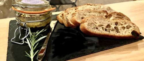 Bread board with foie gras, Saint Cirq Lapopie guest house. 