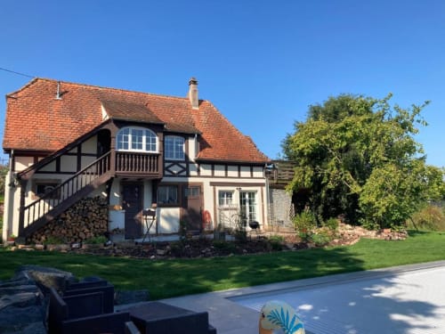 Vue extérieur, le clos d'Azel, Alsace, bas Rhin, maison d’hôtes de charme, gîte avec piscine.