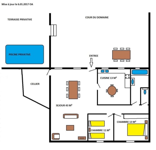 Plan de la maison d'hôtes Sylvie CAMBON à Montséret : cuisine, chambres, salon, cave et piscine privée