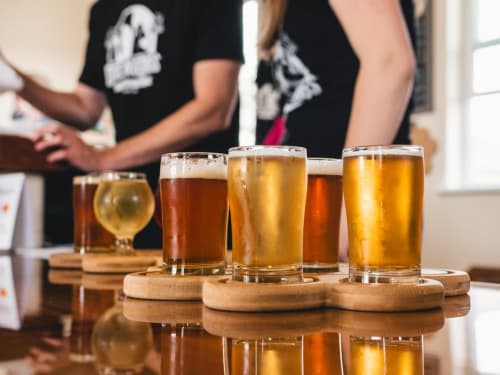 Bierprobeerset bij Domaine de Blanvatel, ambachtelijke brouwerijervaring in Saint Pierre en Auge
