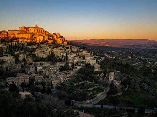 Coucher de soleil, sur le Luberon, Mas d'Ange en provence, Provence, France.