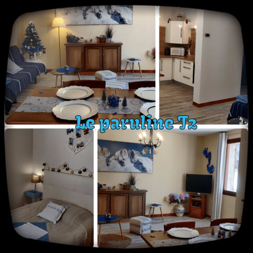 Appartement Le Paruline T2 à Location MarjoRI, Le Lauzet-Ubaye, avec vue montagne, cuisine, salle à manger et chambre