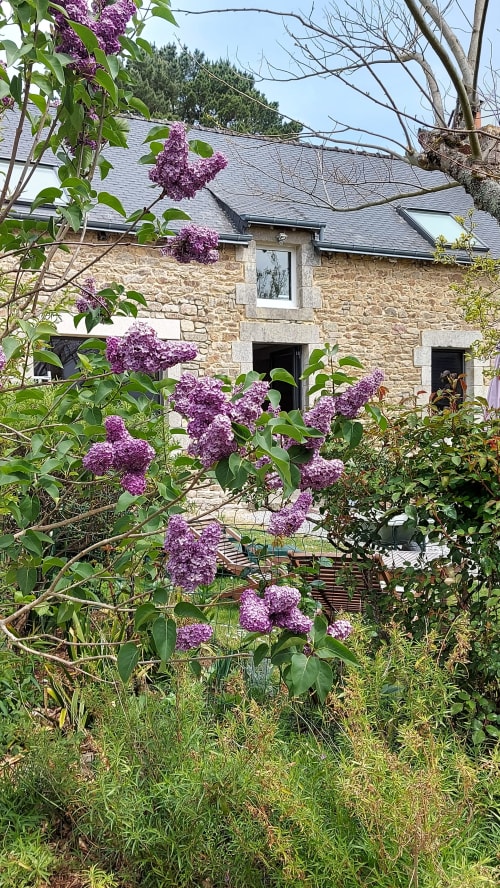 La longère de Ty Coz Breizh, chambres d'hôtes situées à Lorient, Bretagne Sud, avec son architecture traditionnelle en pierre et son toit en ardoise, offrant un cadre authentique et accueillant au cœur de la campagne bretonne