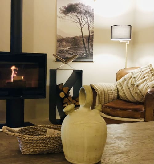 Intérieur, poêle à bois, La Melonnerie, Bastide, Lacoste, Luberon.