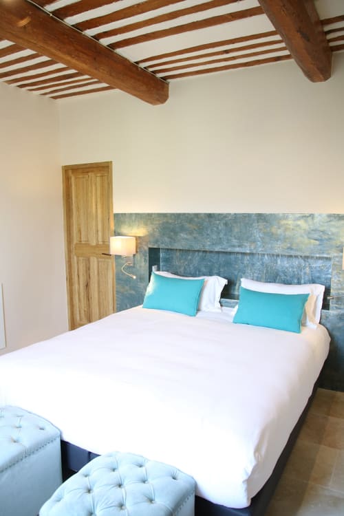 Lit double, chambre Azur féerique, chambre d'hôte, gîtes, le Clos d'Olea, provence, Luberon.