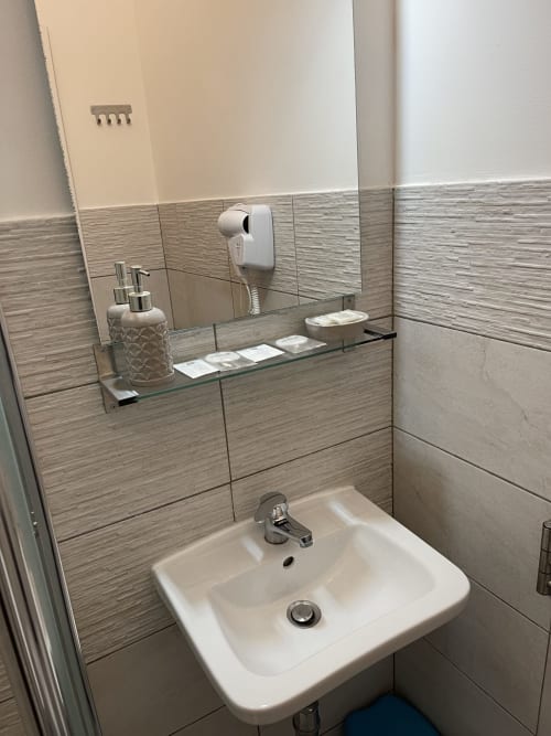 Neptune Room | Trastevere & Gianicolo Sweet Rest, Roma. Camera matrimoniale con bagno privato in camera con vista giardino interno, offre prodotti da bagno, bidet, WC, doccia, asciugamani, asciugacapelli, cucina attrezzata, piano cottura, forno, microonde, macchina da caffè, Tv, Netflix.
