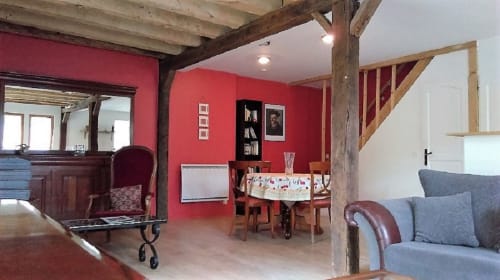 Salon, espace de vie, Le Rabelais, gîte, chaumières du chêne, Pouillé, 
Loir-et-Cher