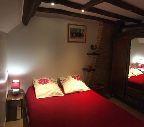 Chambre lit double, Le Palissy, gîte, chaumières du chêne, Pouillé, 
Loir-et-Cher