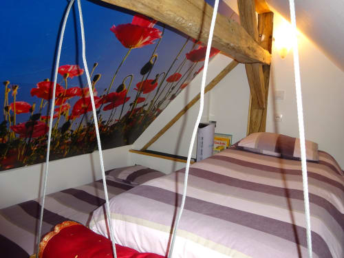 Chambre, lits, Gabrielle D'Estrée, gîte, chaumières du chêne, Pouillé, 
Loir-et-Cher