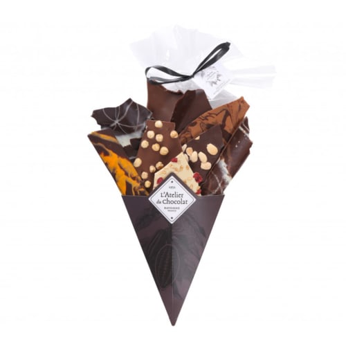 L'Atelier du Chocolat artisan chocolate bouquet with ribbon at Locmaria Belle ile en mer