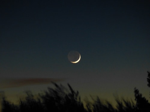 Crescent moon rising over the garden at Villa Thébaïde in Laudun L'Ardoise, Lavande room view