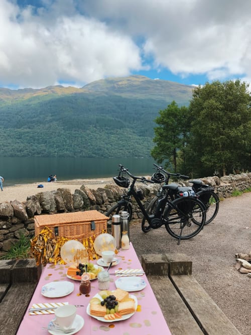 cycle, electric, hire, rental, ebike, bike, bicycle, picnic, loch, Lomond, 