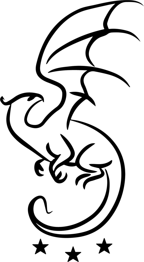 Logo stylisé de dragon aux ailes déployées et trois étoiles pour le gîte La Dragonne à Bellême, France