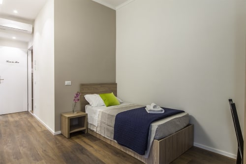Camera Trinitá dei monti | B&B La Palma, Roma. Suite con 2 camere da letto, doccia emozionale, climatizzazione, Wifi, scrivania, bagno privato, asciugamani, aria condizionata, TV, finestra, parcheggio, pet friendly.