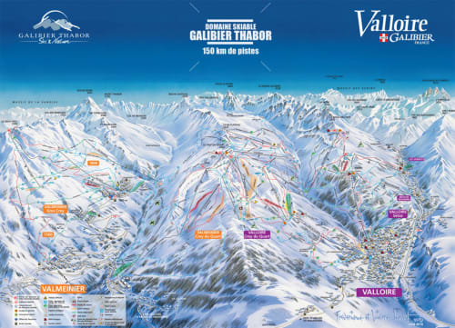 Carte des domaines skiables Galibier Thabor avec 150km de pistes près de Valloire, France