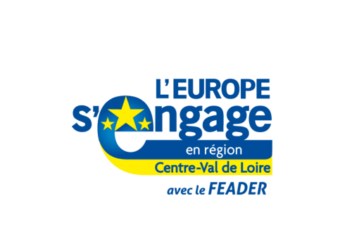 Logo L'Europe s'engage avec étoiles et texte FEADER pour Domaine Des Bois Argentés à Pruniers-en-Sologne