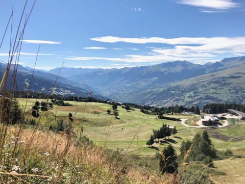 Alpine valley landscape near Cosyarc BnB in Bourg-Saint-Maurice, France with mountains and green meadows