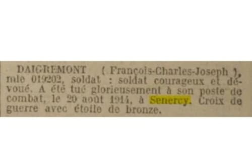 Morts au front en 1914 à Senercy