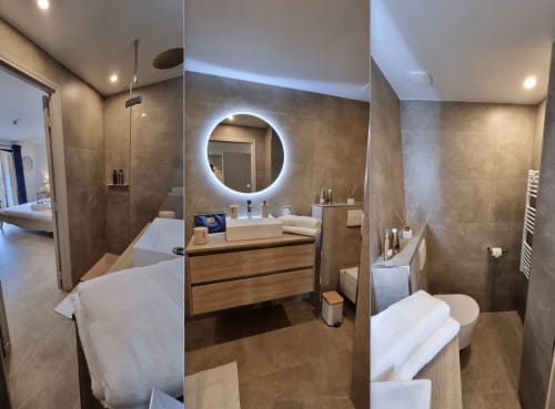 Elegantes, komplett ausgestattetes Bad für einen traumhaften Aufenthalt im Loup Castel, einem charmanten Gästehaus in der Provence