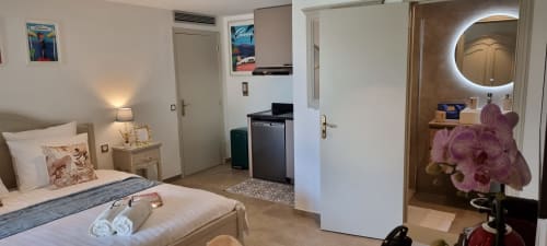 Stilvolles, gepflegtes Zimmer mit luxuriösem Duschbad für einen außergewöhnlichen Aufenthalt im Loup Castel