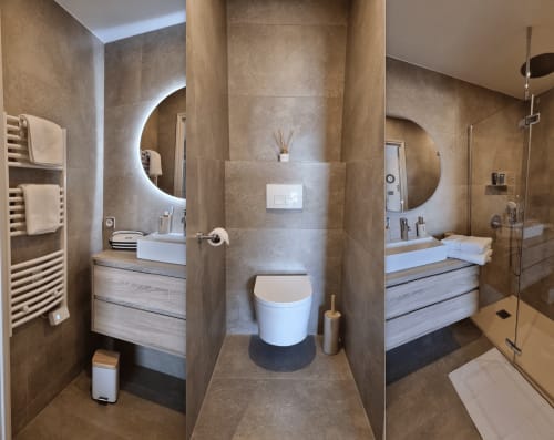 Raffiniertes Badezimmer: Schlichte Eleganz und diskreter Luxus. Eine Wohlfühloase mit liebevoller Gestaltung.