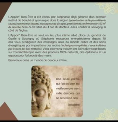 L'Appart Bien-Être spa brochure with Buddha quote at Château De Clusors in St Menoux