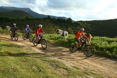 Randonnée guidée en VTT électrique avec Noa Aventure : explorez les sentiers des Pyrénées basques sans effort.