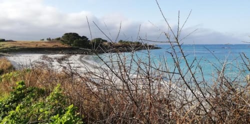 Vue côtière avec eaux turquoise et plage de sable à la Résidence des dunes, Landéda