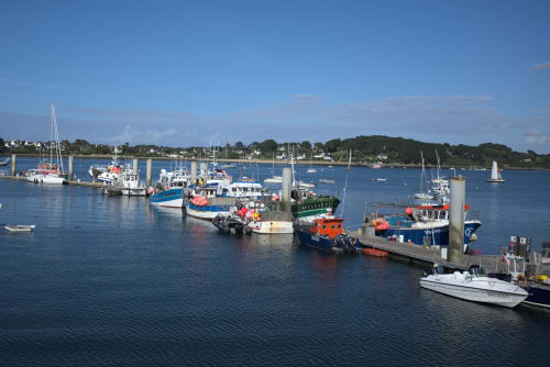 Bateaux de pêche et voiliers amarrés au port de Landéda, Bretagne, près de la Résidence des dunes