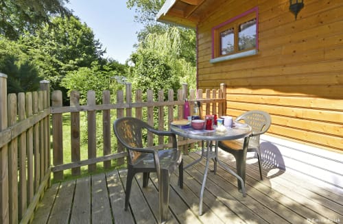 Terrasse, hébergement insolite, La verdine, roulotte, hébergements, Aisne.