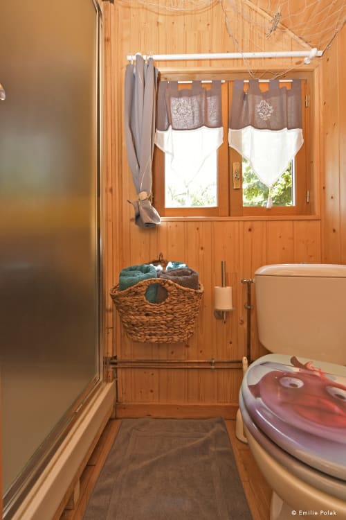 Salle de bain, hébergement insolite, La verdine, roulotte, hébergements, Aisne.